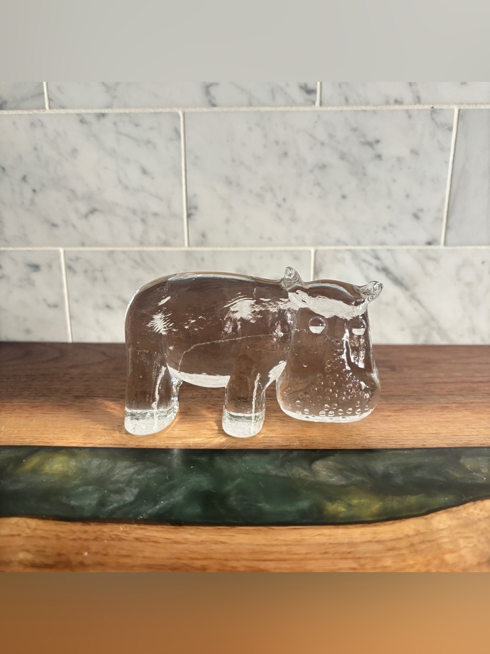 Vintage Kosta Boda Hippo Bertil Vallien Glass Paperweight, Boda Zoo, Sweden
